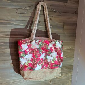 Source Unknown Pink Tropical Floral Rope-Handle Tote
